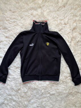 Puma Ferrari Campion1 Track Jacket Womens L Black Full Zip Italian Flag Vintage